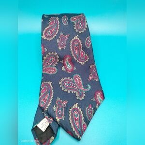 Johnny Carson Vintage Silk Tie Necktie Blue Red Small Paisley Formal Business